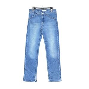 Levis 314 Shaping Straight Jeans Womens 29 Blue Medium Wash Slit Hem Mid Rise